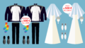 Grafik Brautkleid und Hochzeitsanzug