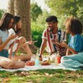 Freundesgruppe beim Picknick im Park