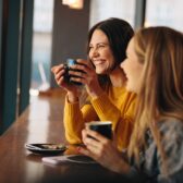 Zwei Freundinnen beim Kaffeetrinken im Cafe